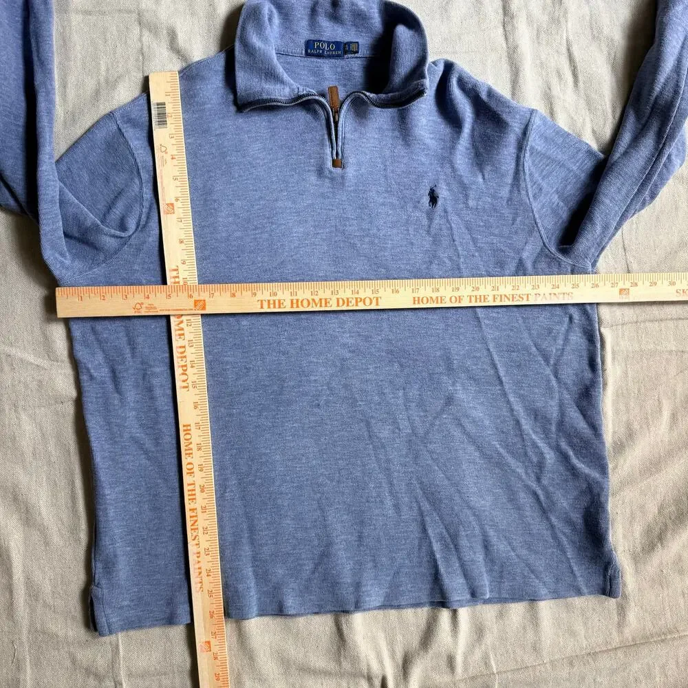 Polo Ralph Lauren Sweater Men's XL Quarter Zip Pullover Estate Rib Cotton Blue